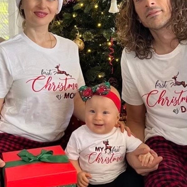 Notre première chemise de Noël_Ma première chemise de Noël_Notre premier Noël ensemble_Premier Noël en tant que maman et papa_Premiers t-shirts de Noël en famille