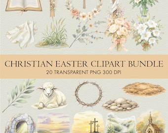 Christian Easter Clipart Bundle, Watercolor Resurrection Art