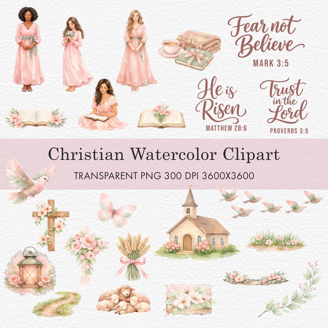 Christian Watercolor Clipart Bundle | Religious Faith PNG Graphics - Etsy