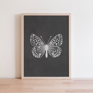 Gray Butterfly Art | Line Art Print | Boho Butterfly Print | Texture Butterfly Print | Minimalist Wall Art | Modern Art | Digital Print