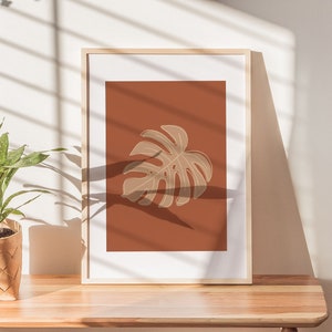 Tropical Leaf Wall Art | Terracotta Print | Monstera Print | Boho Wall Art | Minimalist Wall Art | Modern Art | Digital Print | Tropical Art
