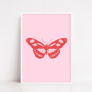 Pink Butterfly Art | Red And Pink Wall Art | Valentines Art Print | Boho Wall Art | Minimalist Wall Art | Modern Art | Digital Print