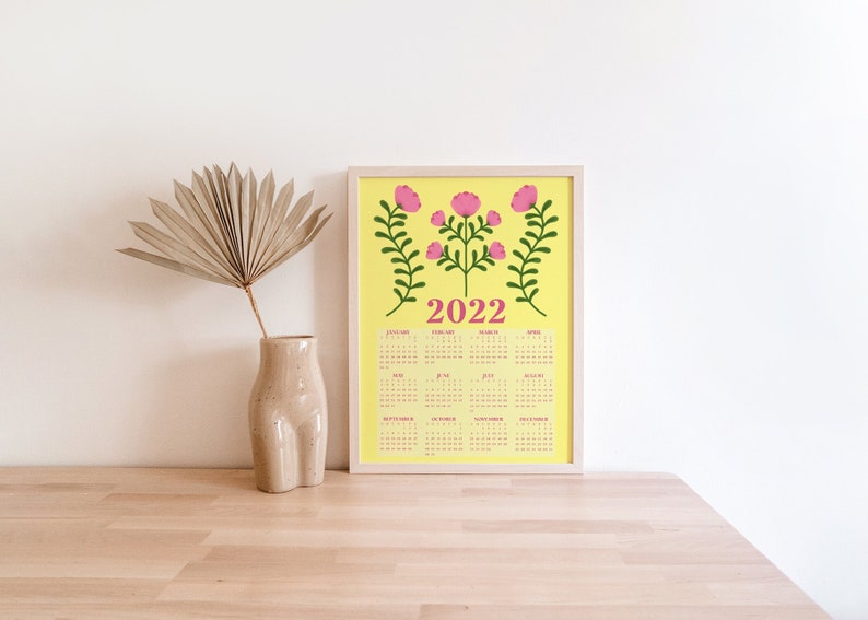 2022 Printable Wall Calendar Floral Wall Calendar Yearly Etsy