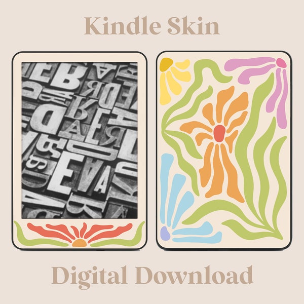 Wavy Retro Floral Kindle Decal Skin | Flower Kindle Decal | Digital Download