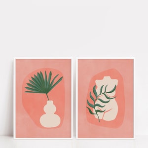 Set of 2 Prints | Botanical Woman Art | Body Positive Art | Pink Art Print | Feminine Wall Art | Plant Art | Body Art Print |Digital Print