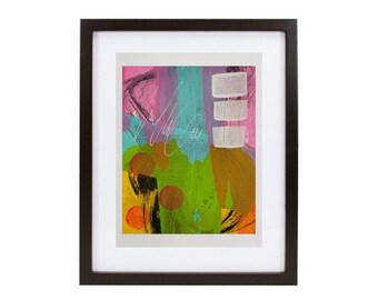 Pintura abstracta original, arte post-graffiti colorido, 23 x 30 cm