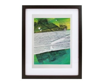 Brightly colored abstract landscape art print. Green and white brightly colored home decor. 8.5x11 inch original wall art. Art Print 015.