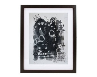 Obras de arte abstractas originales. Cuadro pequeño de 9 x 12 pulgadas. Decoración del hogar en blanco y negro, oscura y única. Publicar arte de pared de graffiti en papel de acuarela