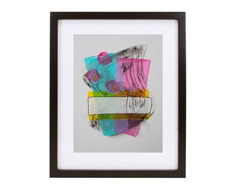 Pequeña pintura abstracta, arte post grafiti colorido, 23 x 30 cm