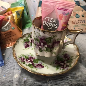 TEA TIME mystery box- Beautiful Tea Cup with Saucer and 3 specialty teas, Great Mother&#39;s Day Gift
