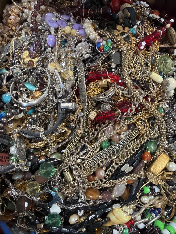 Jewelry Grab Bag, Vintage Antique Mixed Lot for Crafting Repurposing (1 Pound +)