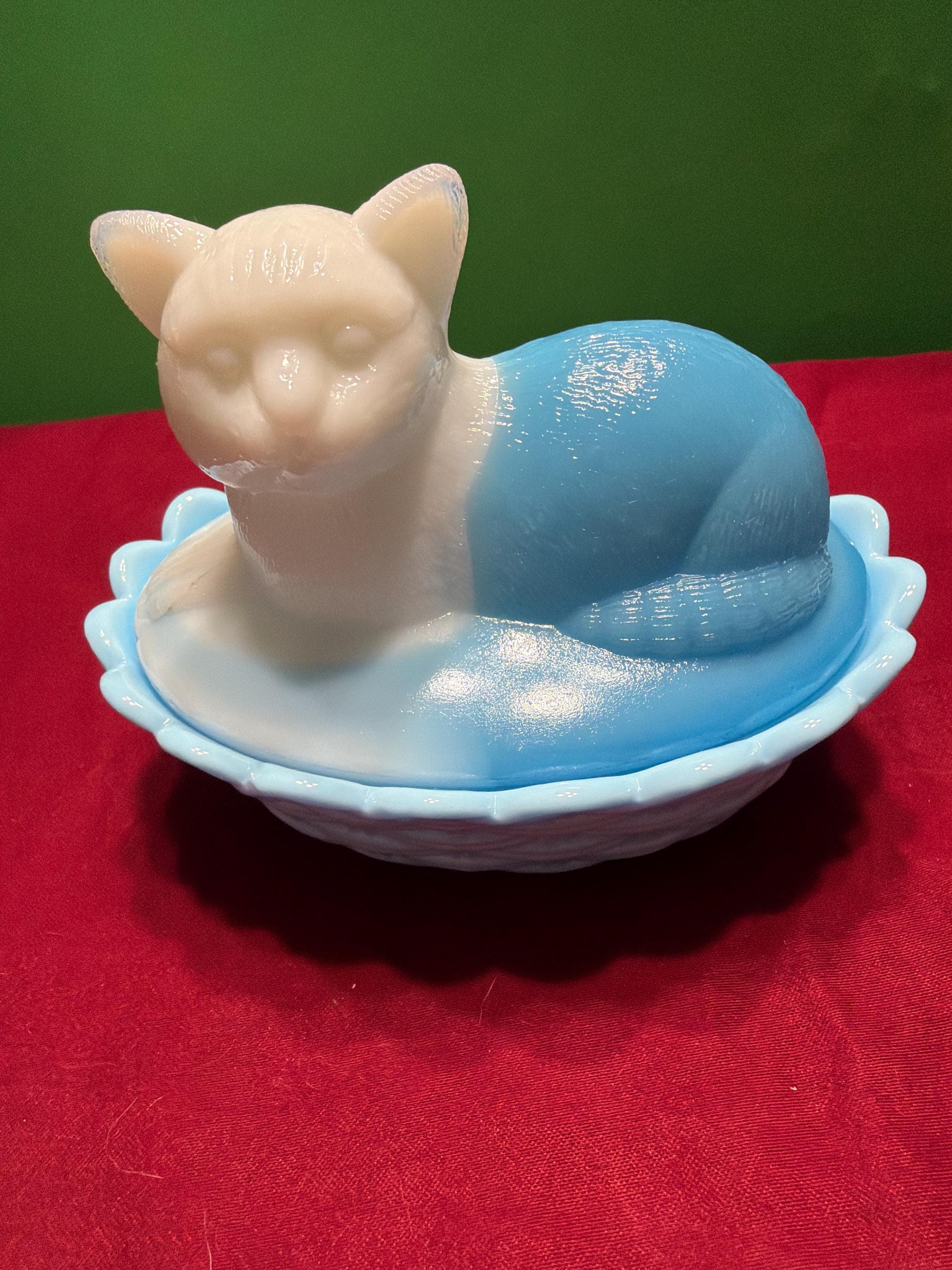 Vintage Cat on Nest Glass Dish - Etsy