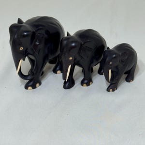 Vintage Ebony Hand Carved Elephant Family African Art