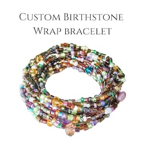 Personalized and custom birthstone seed bead wrap bracelet, now trending, best seller, personalized gift for her