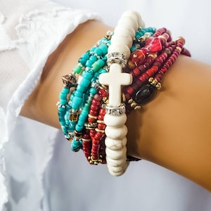 Red garnet stretch seed bead bracelet, January birthstone, trending now