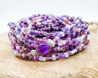 Lilac purple stretch seed bead bracelet, perfect gift, real amethyst jewelry, seed bead wrap bracelet