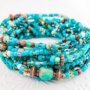 Long turquoise seed bead stretch wrap bracelet, turquoise bracelet, western jewelry, now trending,