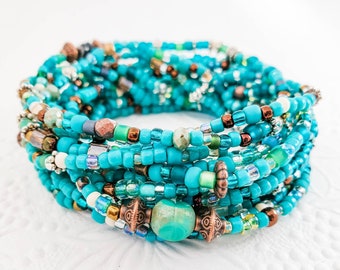 Long bracelet extensible en perles de rocaille turquoise, bracelet turquoise, bijoux occidentaux, tendance maintenant,
