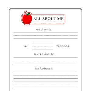 All About Me Printable, Kindergarten Activity, Classroom Resources, All About Me Kid Activity, All About Me Kid PDF