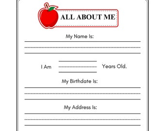 All About Me Printable, Kindergarten Activity (PDF)