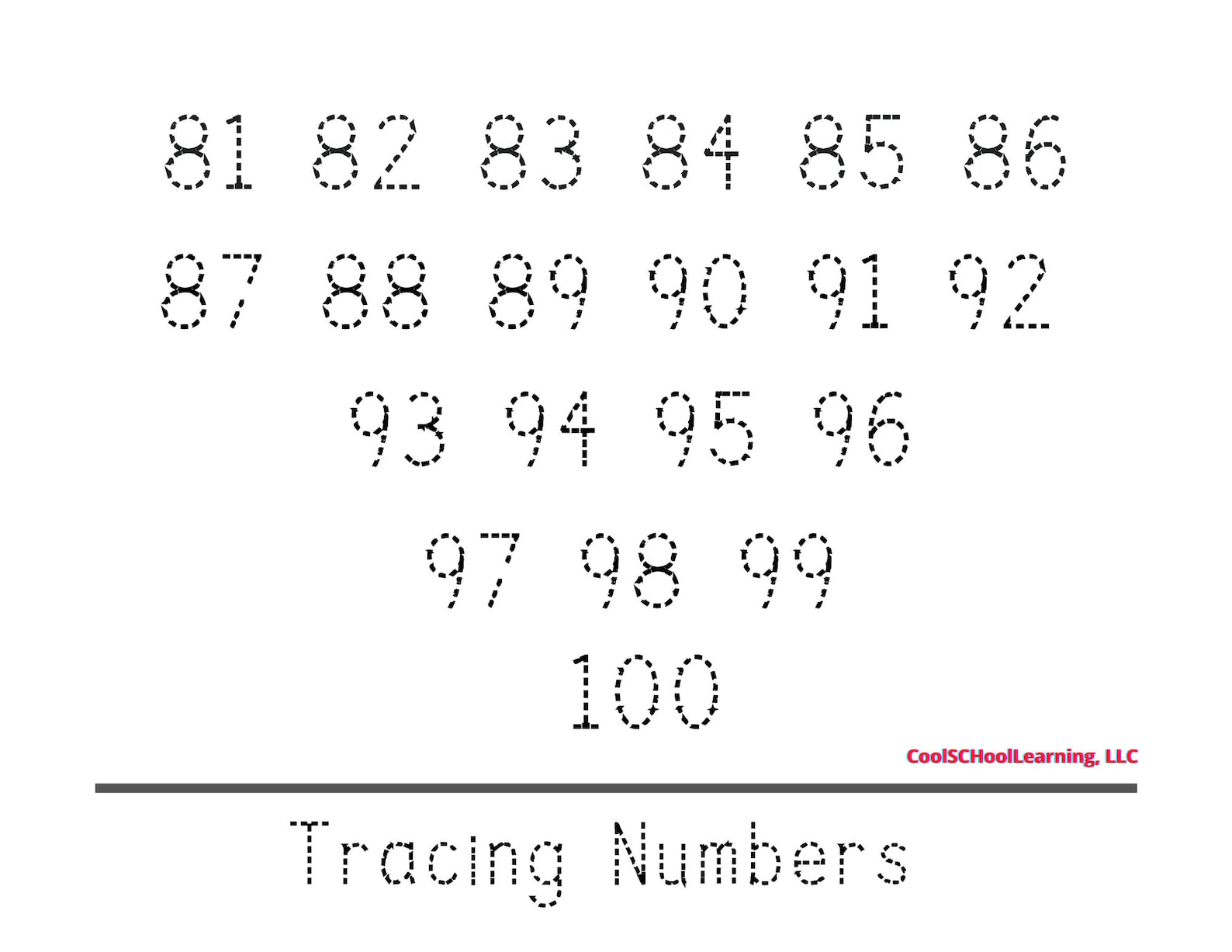 number tracing printable 1 100 worksheets for kids etsy