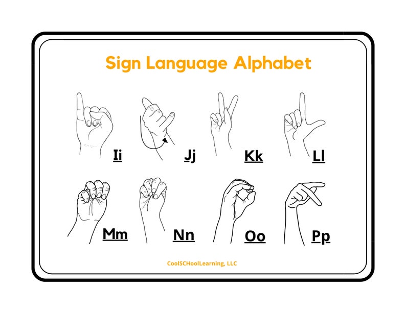 Sign Language ABC, ASL Printable, Sign Language Letters, ASL Learning