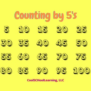 Skip Counting Poster, Count by 5s,  Numbers and Counting, Educational Printable, PDF Digital Download