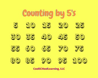 Skip Counting Poster, Count by 5s,  Numbers and Counting, Educational Printable, PDF Digital Download