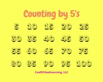 Skip Counting Poster, Counting by 5, Math Printable, PDF Digital Download