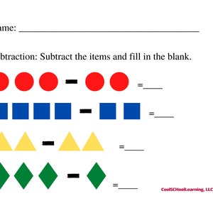 Subtraction Worksheets, Math Practice, Kindergarten Readiness, PDF Digital Download