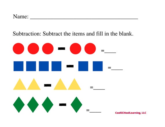 subtraction worksheets math practice kindergarten readiness etsy denmark