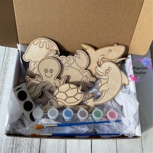 DIY Wooden Sea Water Animals Paint Kit | DIY kids Crafts | Unfinished Wood | Painting Kit | Quarantine Kit | Birthday Gift | DIY Craft