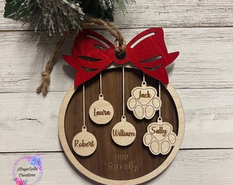 Family and Pet Ornament, Personalized Family and pets Ornaments, Custom Ornament, 2021 Wood Xmas Ornament, Ornament With Family Member Names