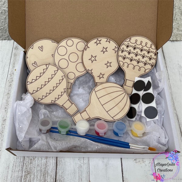 DIY Wooden Hot Air BalloonsPaint Kit | DIY kids Crafts | Unfinished Wood | Painting Kit | Quarantine Kit | Birthday Gift | DIY Craft