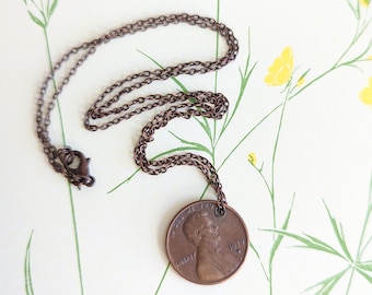 1959-2023 Pick A Year Penny Necklace, Gold, Silver, Rose Gold or Copper Chain, Anniversary or Birth Date Pennies