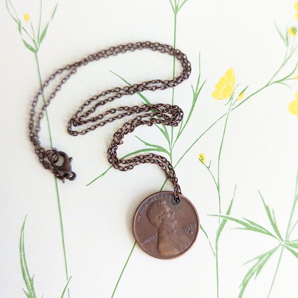 1959-2023 Pick A Year Penny Necklace, Gold, Silver, Rose Gold or Copper Chain, Anniversary or Birth Date Pennies