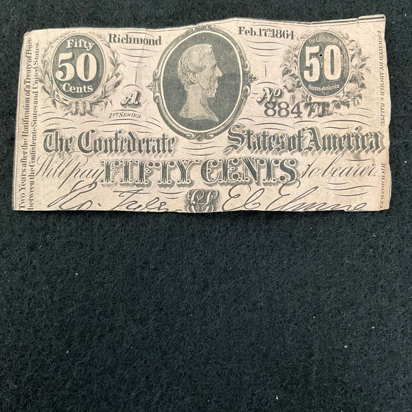 1864 Confederate fifty cent note.