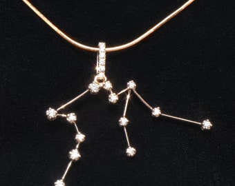 14K oro rosa diamante Acuario Constelación Colgante y Cadena