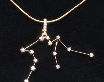 14K Rose Gold Diamond Aquarius Constellation Pendant and Chain