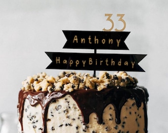 Personalized Birthday Cake Topper Acrylic | Custom Name Number Pick | Modern Party Decoration