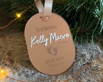 Custom Baby’s First Christmas Ornament | Personalized Newborn Keepsake | Name & Birth Info Ornament | Modern Holiday Nursery Decor