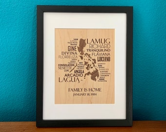 Custom Family Map Plaque | Personalized Wood Sign | Family Wood Sign