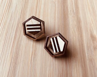 Hexagon Wooden Stud Earrings | Maple Walnut Geometric Jewelry | Minimalist Everyday Gift