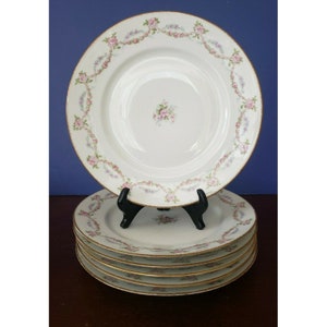 Limoges Dinner Plates, France, C. Ahrenfeldt 9.75&quot; Red/Pink/Purple floral swag