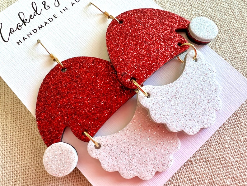 Santa Earrings || Santa Claus || Hat & Beard || Christmas Cheer || Holiday Outfit || Festive Gifts || Stocking Stuffers || Glitter image 3