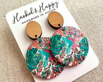 Tropical Vacation Earrings || Summer Style || Beach Jewelry || Cork || Leather || Wood Studs || Circles || Dangle || Floral || Bright Colors
