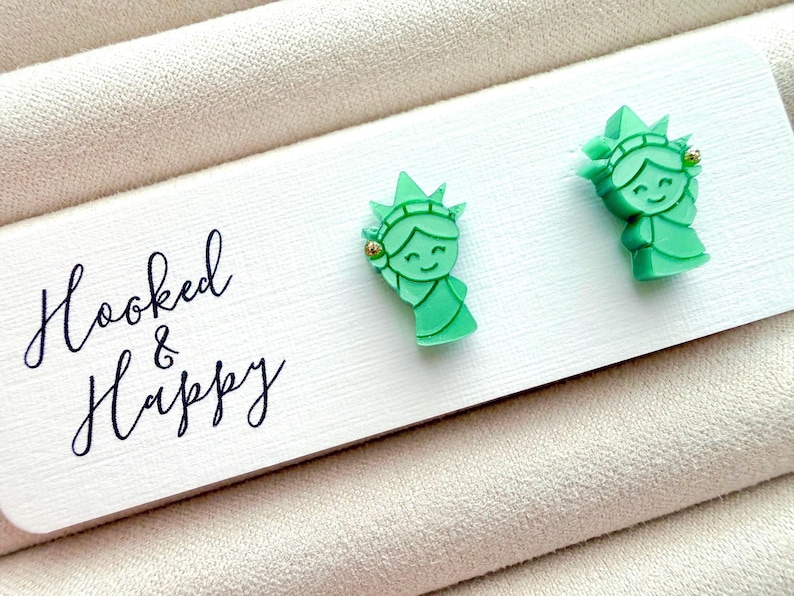 Lady Liberty Studs · Statue of Liberty Earrings · 4th of July · Independence Day · USA Celebration · Patriotic · America · NYC · Acrylic image 1