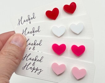 Heart Acrylic Studs · Heart Earrings · Valentine’s Day Gift · Galentine Present · Various Colors - Pink, Red, & White