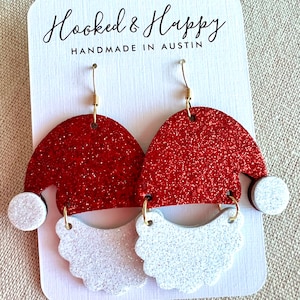 Santa Earrings || Santa Claus || Hat & Beard || Christmas Cheer || Holiday Outfit || Festive Gifts || Stocking Stuffers || Glitter image 4