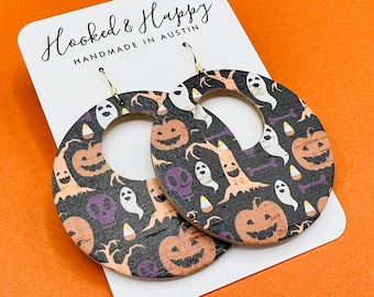 Halloween Earrings || Ghost Earrings || Trick or Treat Costume || Spooky Season || Fall || Pumpkins || Candy Corn || Cork || Leather || Hoop